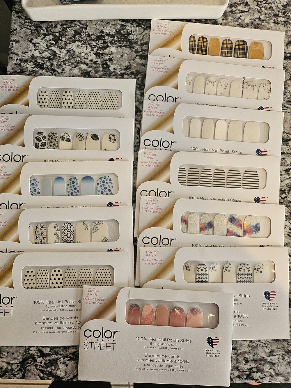 Color Street Mixed Nail Strips in Cream, White, Black, Blue & Pink Accents